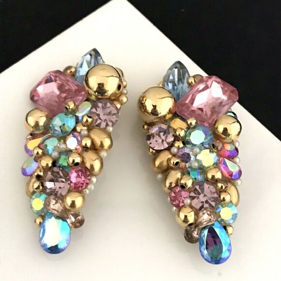 RARE Vintage Jewelry Set Bracelet Earrings Pin Fruit Salad Crystals 4T - Picture 4 of 9